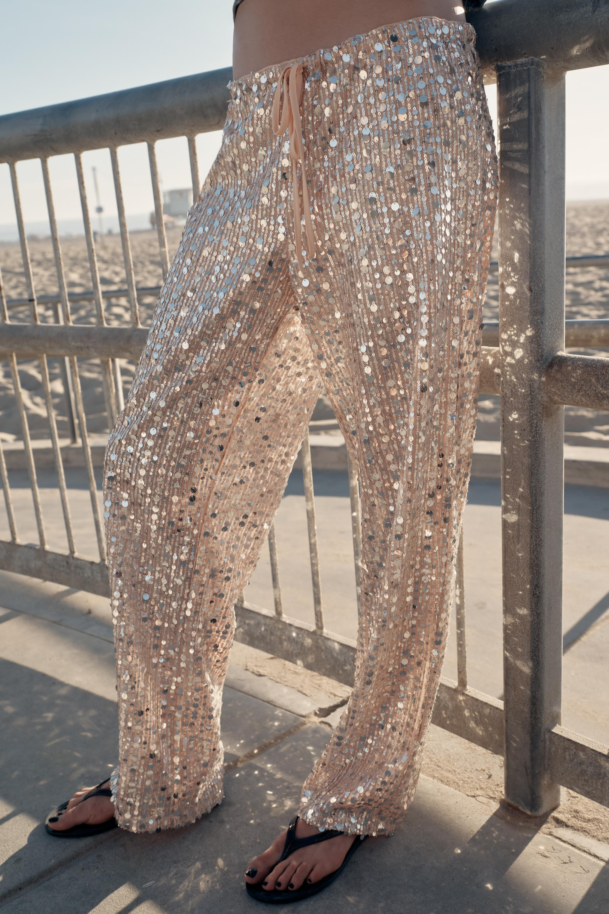 SEQUIN FLOWY PANTS | Zara US