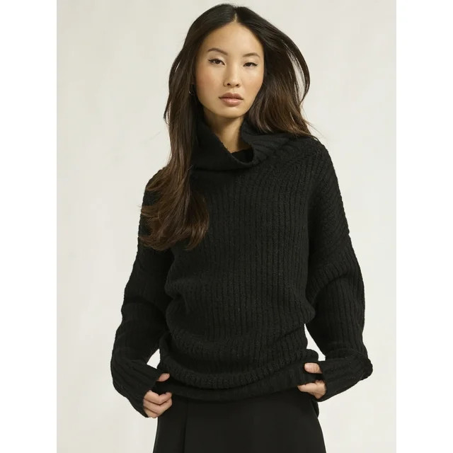Scoop Women’s Chunky Funnel Neck Sweater, Lightweight, Sizes XS-XXL | Walmart (US)