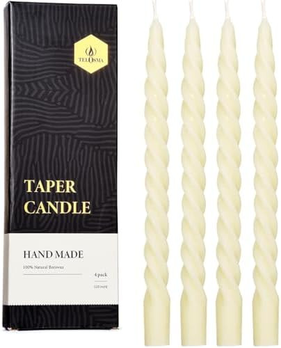 Beeswax Taper Candles Set of 4, Spiral Taper Candle Sticks Dripless Long Candle Sticks for Dinner... | Amazon (US)
