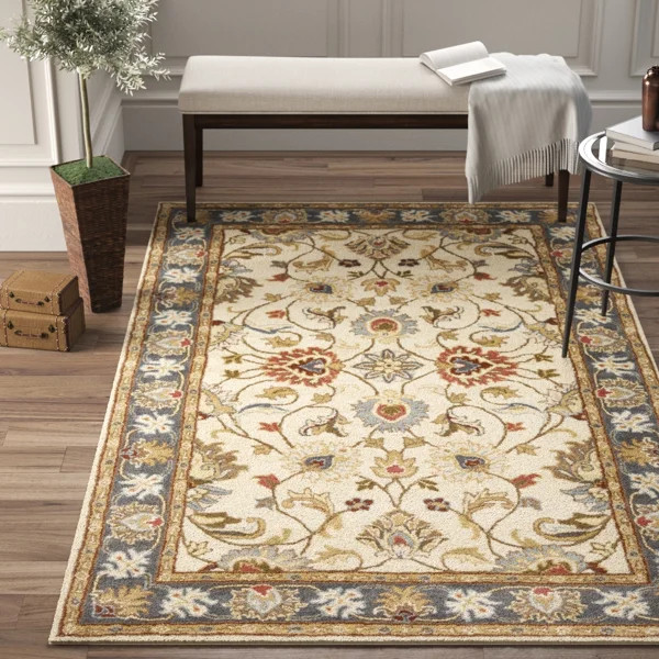 BuckHill Oriental Hand-Tufted Wool Tan Area Rug | Wayfair North America
