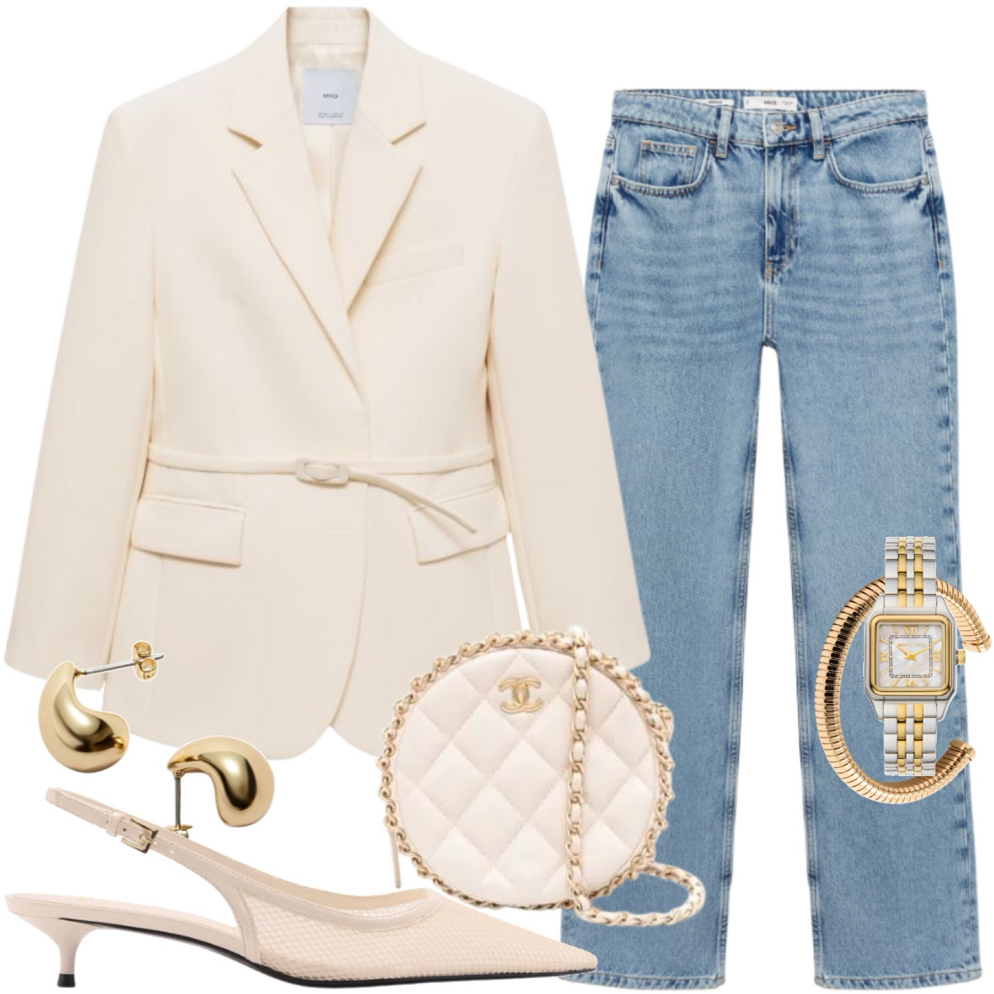 Belted blazer, jeans, pointed slingbacks, Chanel chain bag, two tone watch and gold bangle & gold earrings. 
🏷️Blazer outfit, going out outfit, smart casual, summer look, kitten heels, ootn, weekend outfit, date night look.

#LTKeurope #LTKpartywear #LTKstyletip