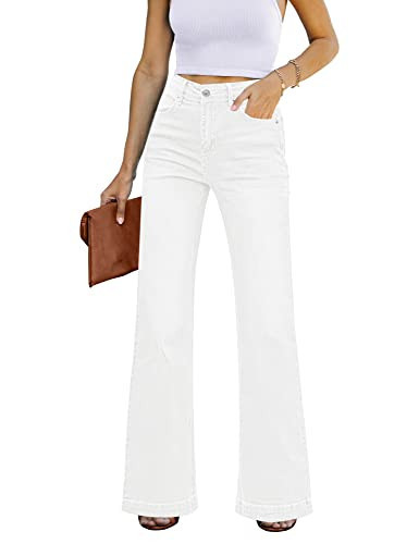 Roskiky Schlaghose Damen High Waist Wide Leg Baggy Jeans Stretch Hosen Brillantweiß XL | Amazon (DE)