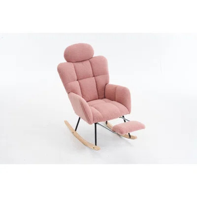 Teddy Fabric Upholstered Rocking Chair With Pillow & Footrest Modern Accent Armchair Padded Seat With High Backrest For Living Room Bedroom | Wayfair North America