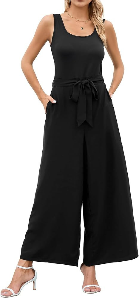 Witsmile Wide Leg Jumpsuit with Pockets Women's Summer Sleeveless Pleated High Waist Casual Jumps... | Amazon (US)