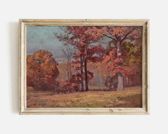 Autumn Landscape Oil Painting  Vintage Burnt Orange | Etsy | Etsy (US)