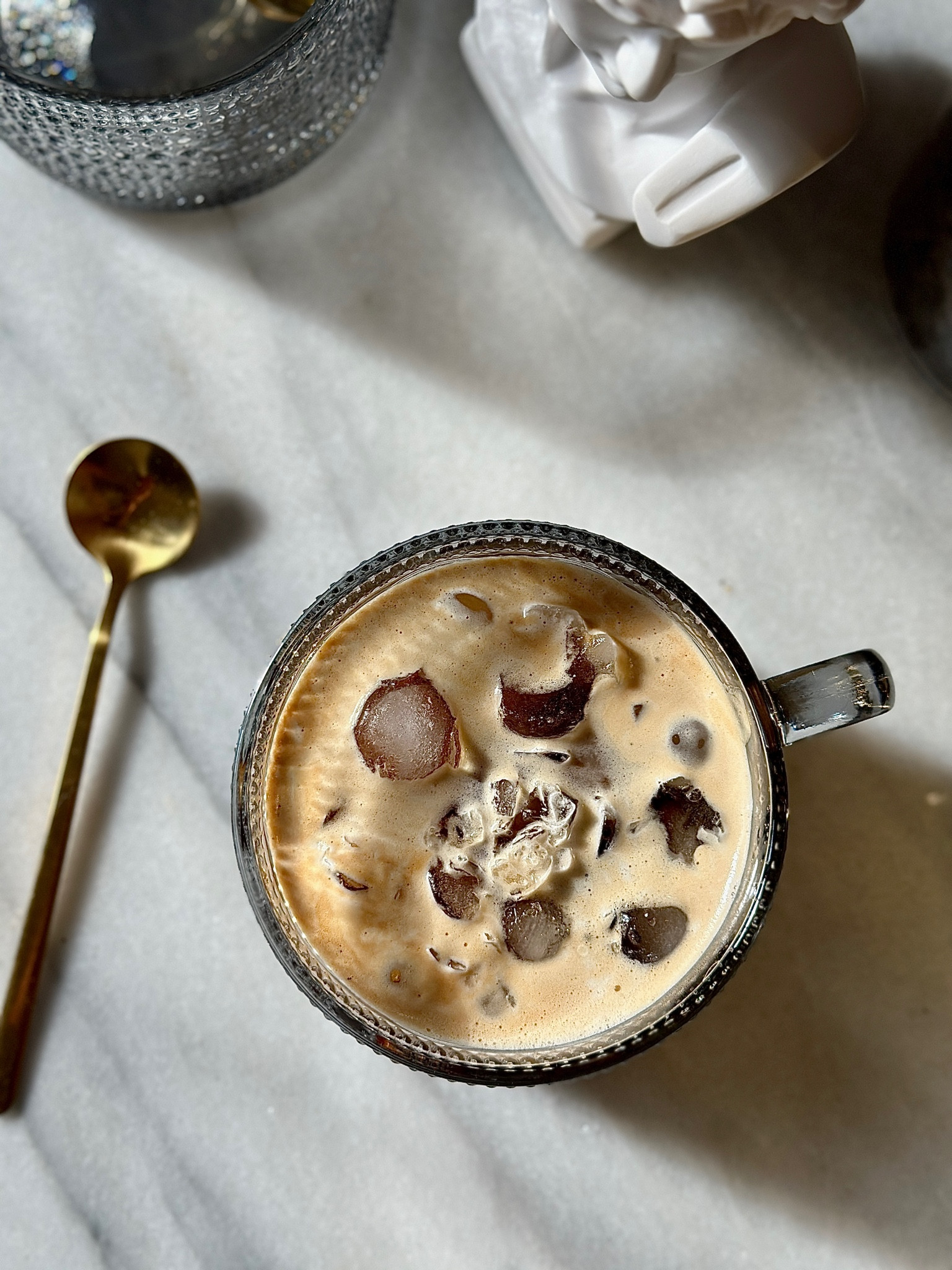 Sometimes I like to mix it up and do an iced espresso in the morning 🤎 May or may not be on the second. 

Vintage glassware, coffee cups, coffee aesthetic, coffee accessories, coffee spoons gold, coffee cup set with spoons, vintage inspired glasses, marble cutting board, marble pastry board, succulent planter, statue of David, David bust, minimalist decor, coffee bar, coffee station, Amazon home, Amazon finds

#LTKFind #LTKhome #LTKfamily