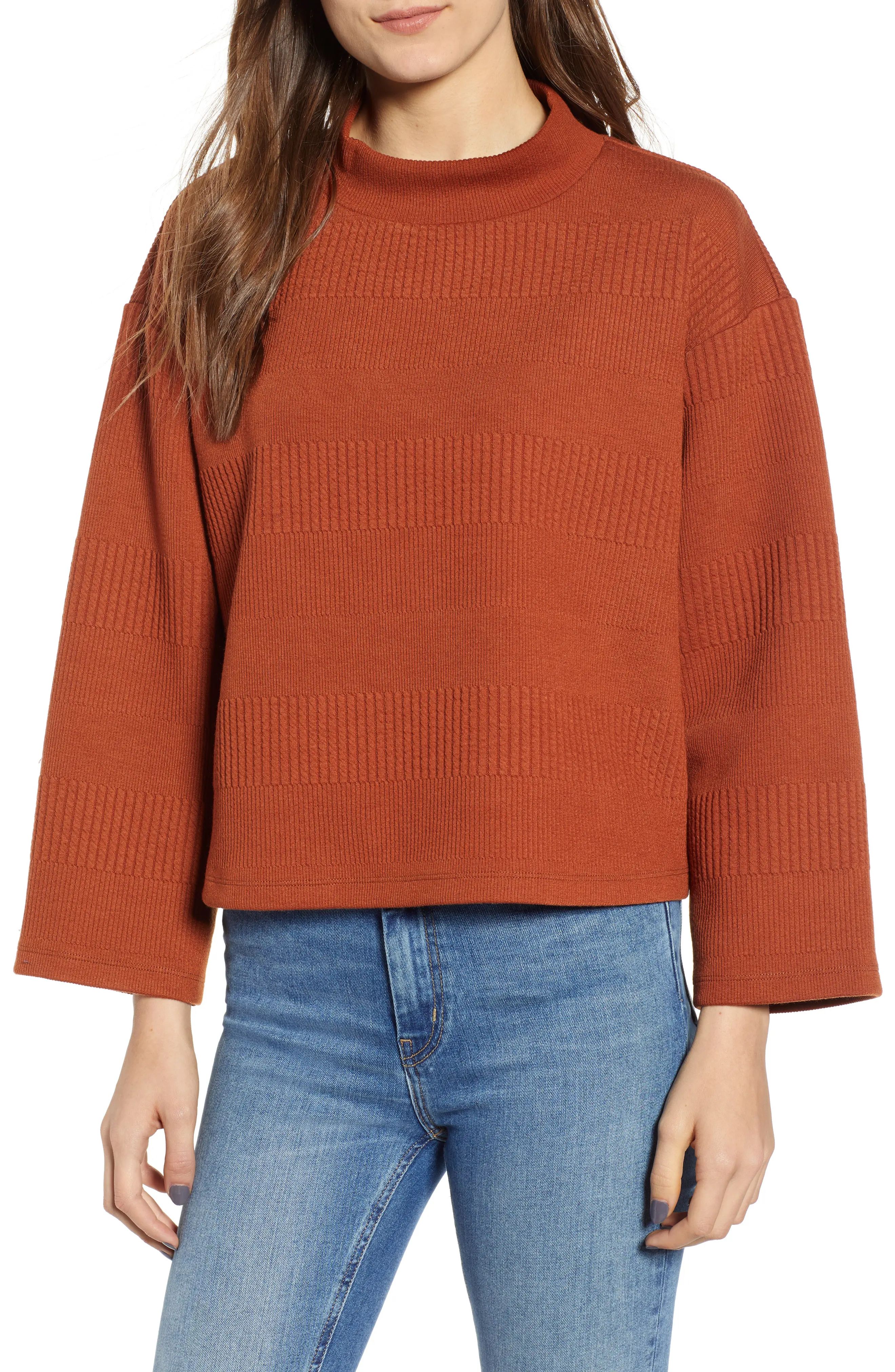 Women's Leith Crop Mock Neck Sweater, Size XX-Small - Brown | Nordstrom