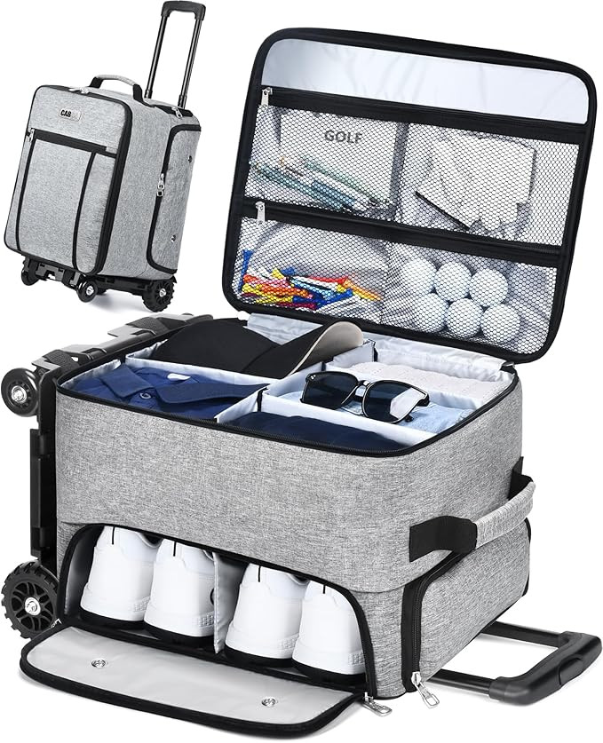 CAB55 Golf Trunk Organizer with 4 Wheels, 2 Layer Waterproof Car Golf Organizer with Separate Ven... | Amazon (US)