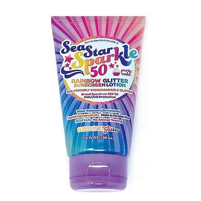 Sea Star Sparkle Rainbow Party Cake SPF 50 Biodegradable Glitter Sunscreen TSA approved | Amazon (US)