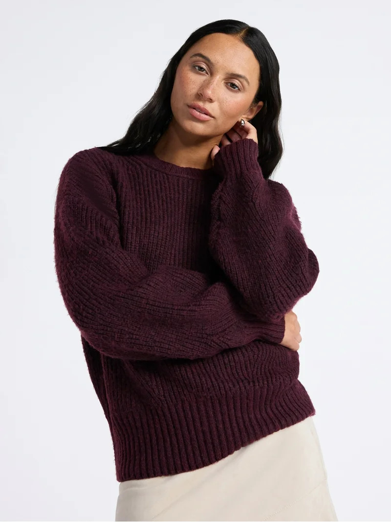 Time and Tru Women's Shaker Stitch Mock Neck Sweater, Midweight, Sizes XS-XXXL | Walmart (US)