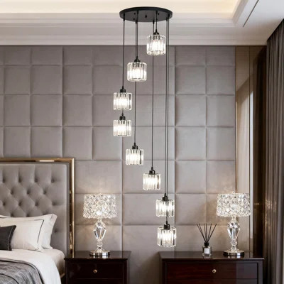 Modern Crystal Long Pendant Light Chandelier For High Ceilings, Raindrop Hanging Flush Mount Chandelier For Foyer Staircase Entryway With 8 Lights | Wayfair North America