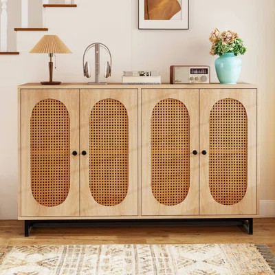 50" Buffet Cabinet with 4 Rattan Doors Adjustable Shelves Metal Legs Dining Room | Wayfair North America