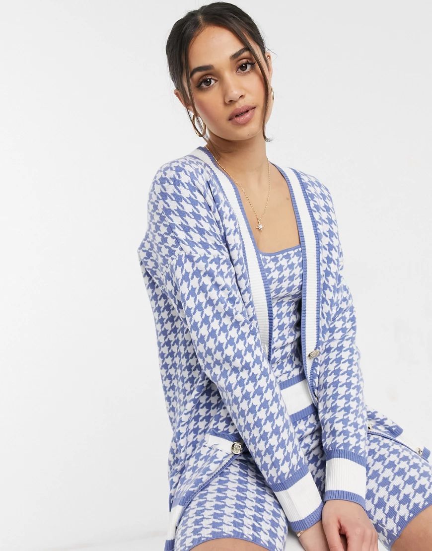 River Island houndstooth check cardigan set in blue-Blues | ASOS (Global)