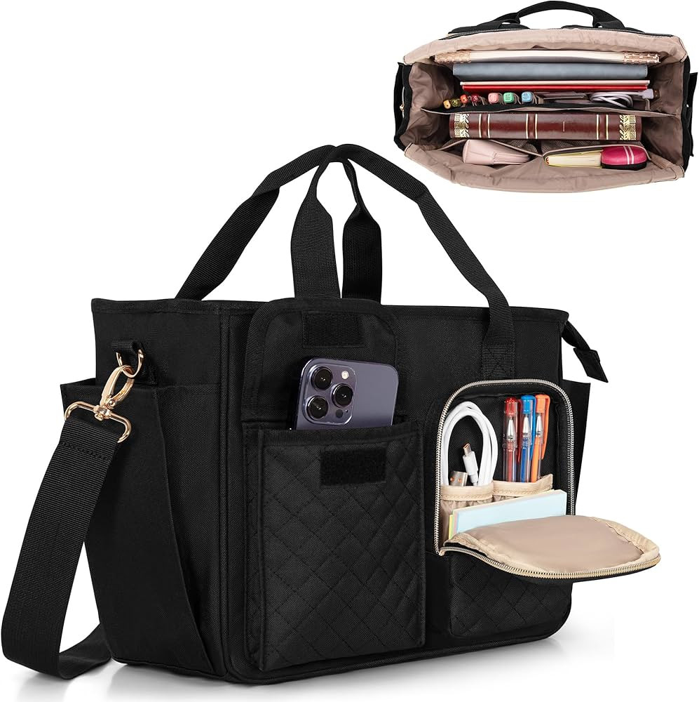 LUXJA Large Bible Bag with Water Bottle Pocket and Shoulder Strap, Bible Tote Bag for Women with ... | Amazon (US)