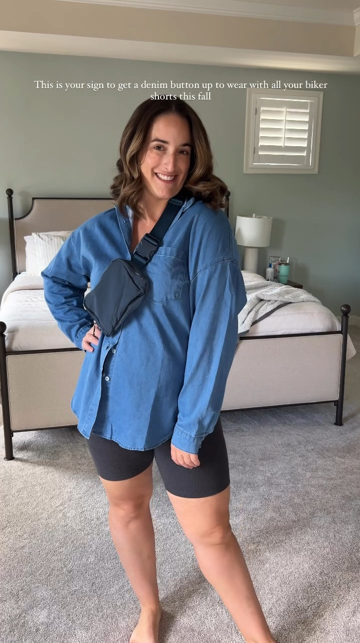 Denim shirt, fall outfit, fall top, Amazon find, fall style, biker shorts, chambray, bump friendly, postpartum style 

#LTKMidsize #LTKFindsUnder50 #LTKStyleTip
