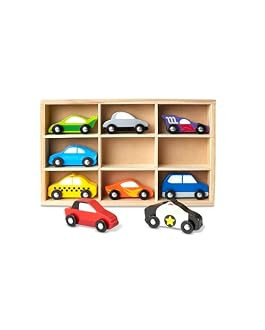 Melissa & Doug Wooden Cars Vehicle Set in Wooden Tray - 9 Pieces Toy Cars, Vehicle Toys For Toddl... | Amazon (US)
