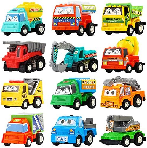 Pull Back Car,12 Pack Assorted Mini Plastic Construction Vehicle Set, Car Truck Toy for Kids, Boy, G | Amazon (US)