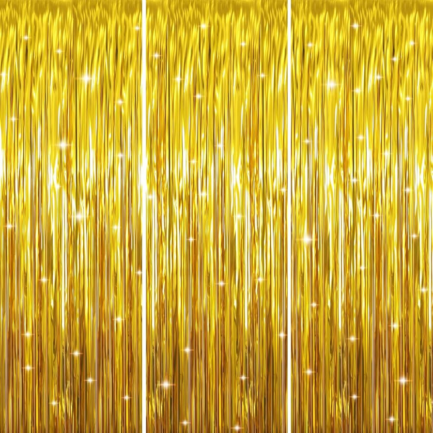 GOER 3.2 ft x 9.8 ft Metallic Tinsel Foil Fringe Curtains Party Photo Backdrop Party Streamers fo... | Amazon (US)