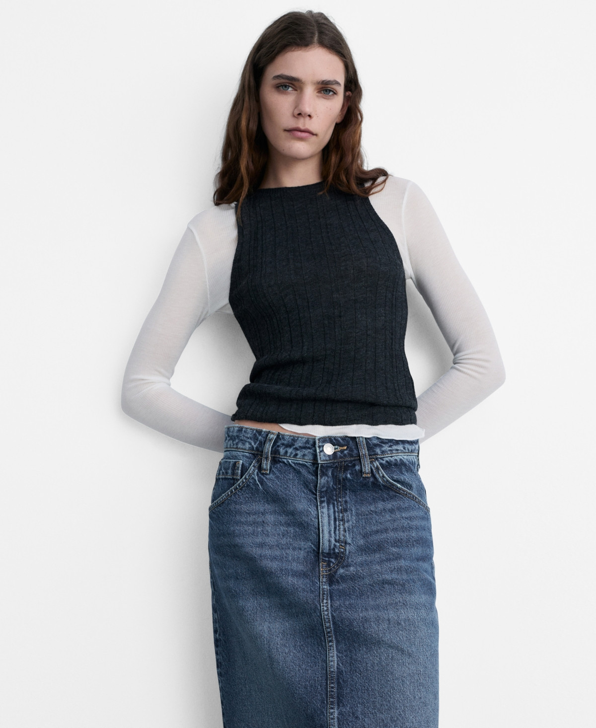 Mango Women's Denim Midi-Skirt - Dark Blue | Macy's