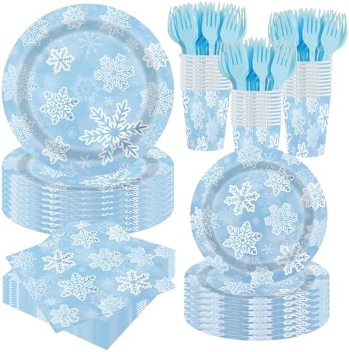 Winter Snowflake Birthday Party Supplies 120PCS Christmas Snowflake Paper Plates and Napkins Wond... | Amazon (CA)