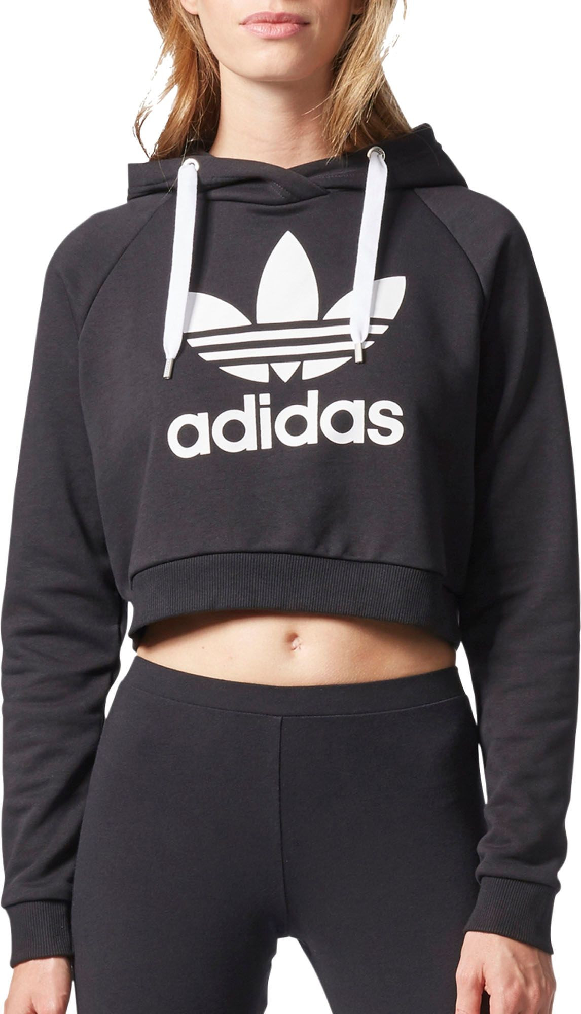 adidas Originals Women's Trefoil Crop Hoodie, Size: Small, Black | Dick's Sporting Goods