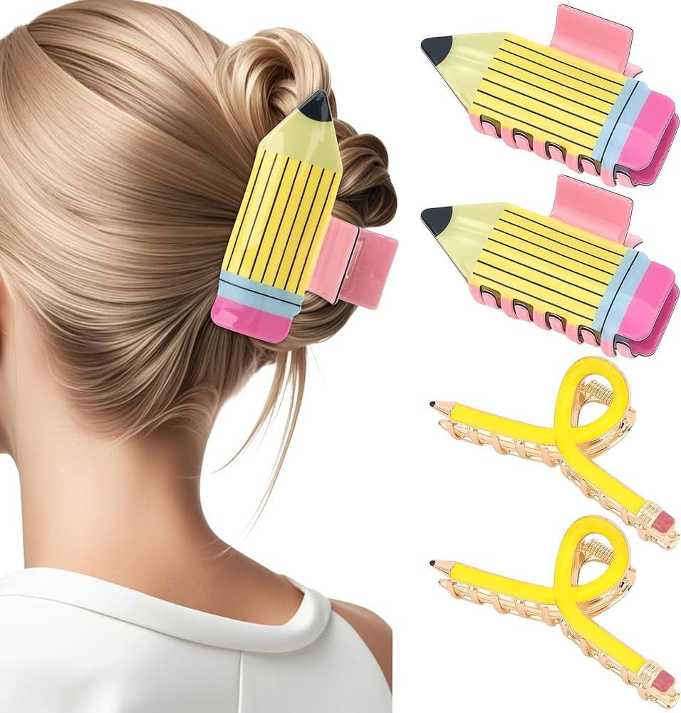 YARIEW Pencil Hair Claw Clips for Women Thick Hair Funny Back to School Hair Clips for Thin Hair ... | Amazon (US)