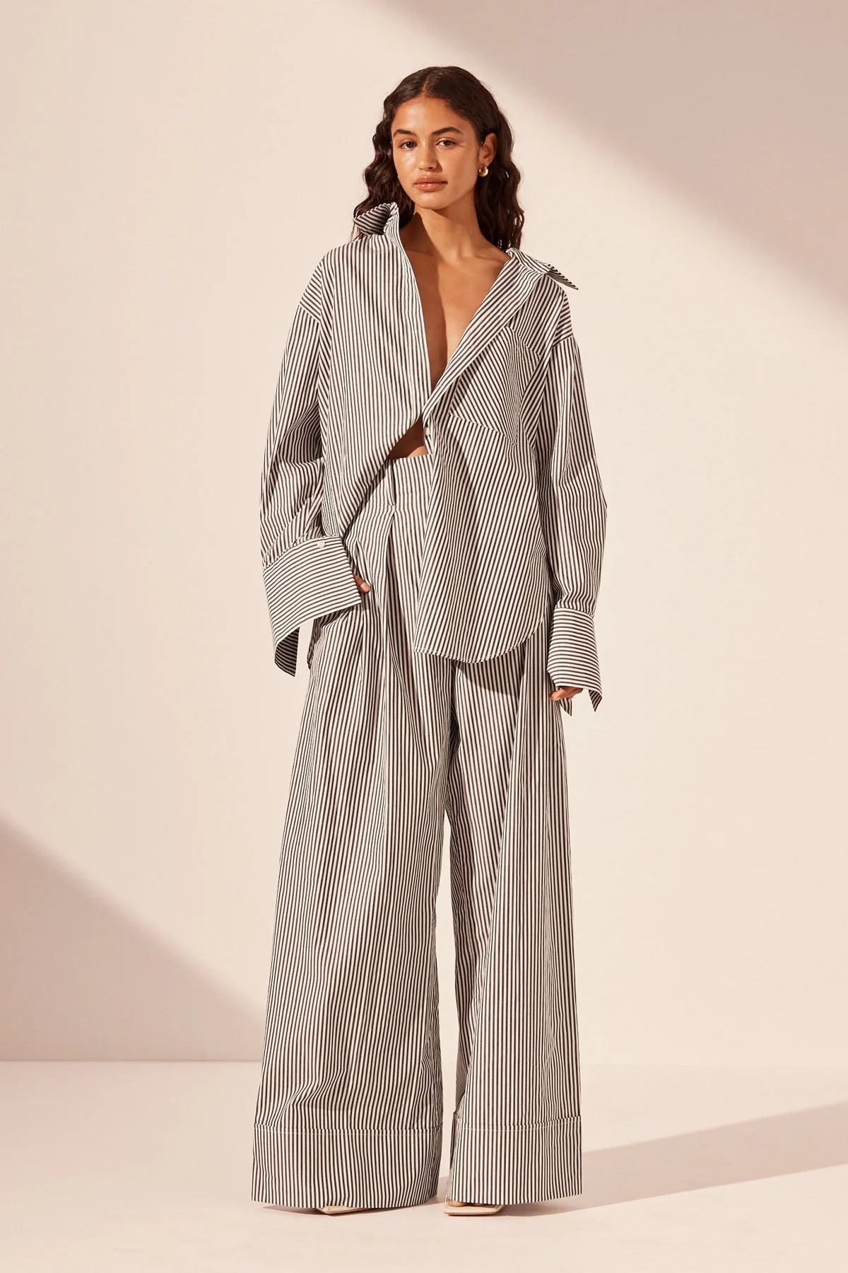 JAYDE OVERSIZED SHIRT | DARK NAVY/IVORY | TOPS | SHONA JOY | Shona Joy