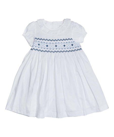 White & Blue Embroidered Dress - Infant, Toddler & Girls | Zulily