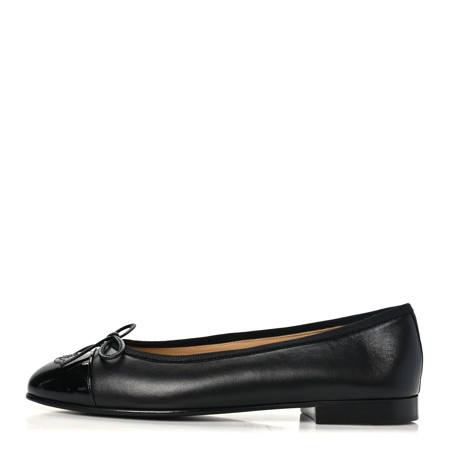 Chanel Lambskin Patent Cap Toe Ballerina Flats 37.5 Black 1956714 | FASHIONPHILE (US)