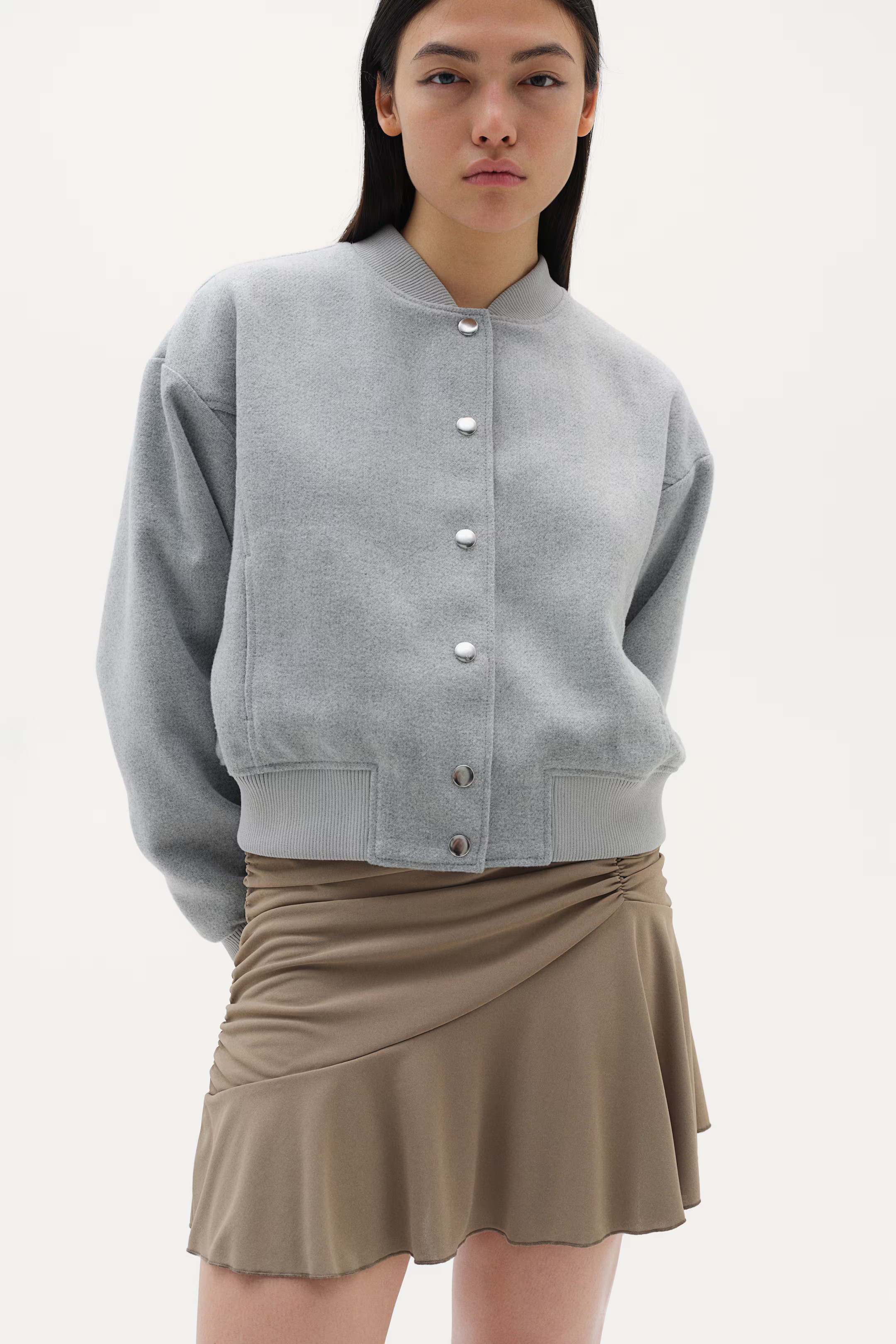 Felted Bomber Jacket - Light gray melange - Ladies | H&M US | H&M (US + CA)