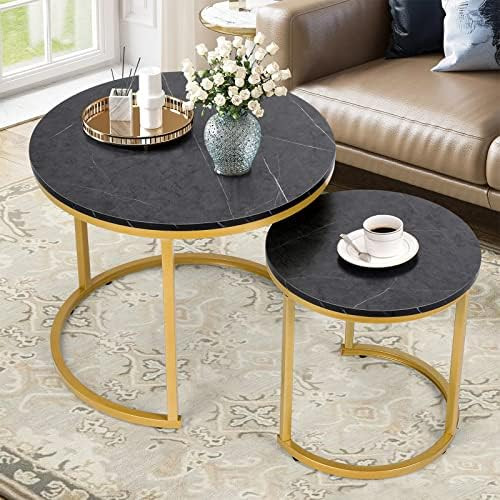 Coffee Tables for Living Room - Small Round Coffee Table Set of 2, Center Table with Solid Wood G... | Amazon (US)
