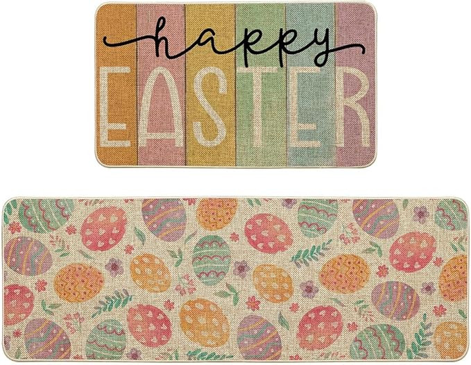 Artoid Mode Colorful Eggs Happy Easter Kitchen Mats Set of 2, Spring Home Decor Low-Profile Kitch... | Amazon (US)
