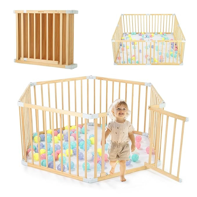 Wooden Baby Playpen with Door, Changeable & Expandable Baby Play Fence for Toddlers, Large Wood P... | Amazon (US)