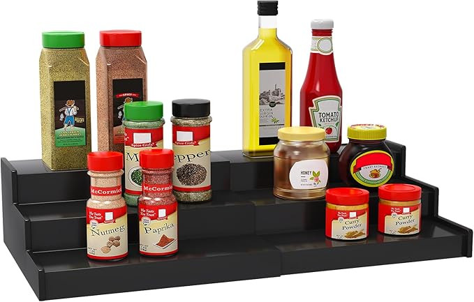 Spice Rack Organizer for Cabinet, 3 Tier Expandable Bamboo Spice Storage for Kitchen Cupboard Pan... | Amazon (US)