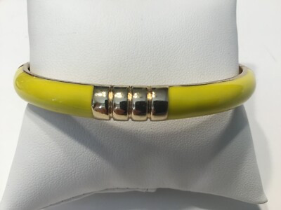 Vintage Bright Yellow Enamel Bangle Bracelet With Gold Tone Ribbed Trim | eBay US