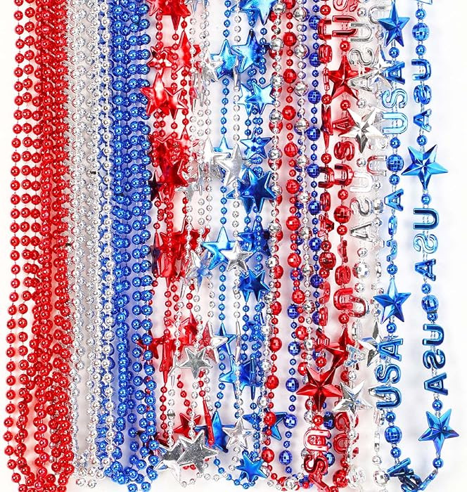 JULBEAR 4th of July Beads Necklaces, 24pcs Patriotic Star Bead Necklace for Independence Day Part... | Amazon (US)