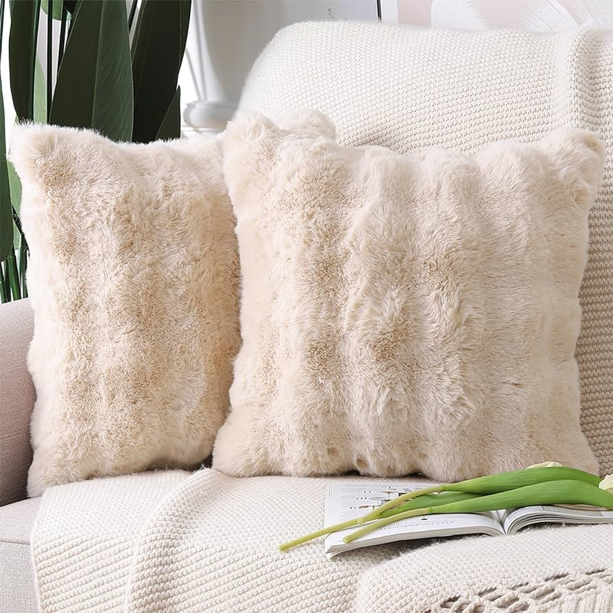 MADIZZ Pack of 2 Thick Plush Wool Throw Pillow Covers 26x26 Inch Beige Soft Neutral Decorative Th... | Amazon (US)