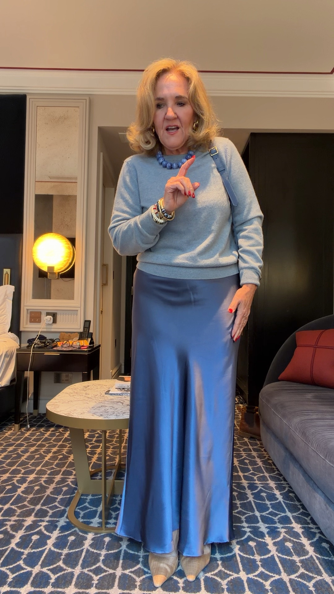 Afternoon Tea at the Ritz 
It was something! Everyone was all decked out! 
Quince silk maxi I had to go over it with an iron in the room. Wearing a medium. 
Sweater size medium. I also love the cotton cashmere sweater or the cashmere boatneck with this. 
I walked a few blocks each way in my heels just fine. 
I wore my trench coat with the navy cashmere over my shoulders for warmth.

#LTKTravel #LTKOver40 #LTKWedding