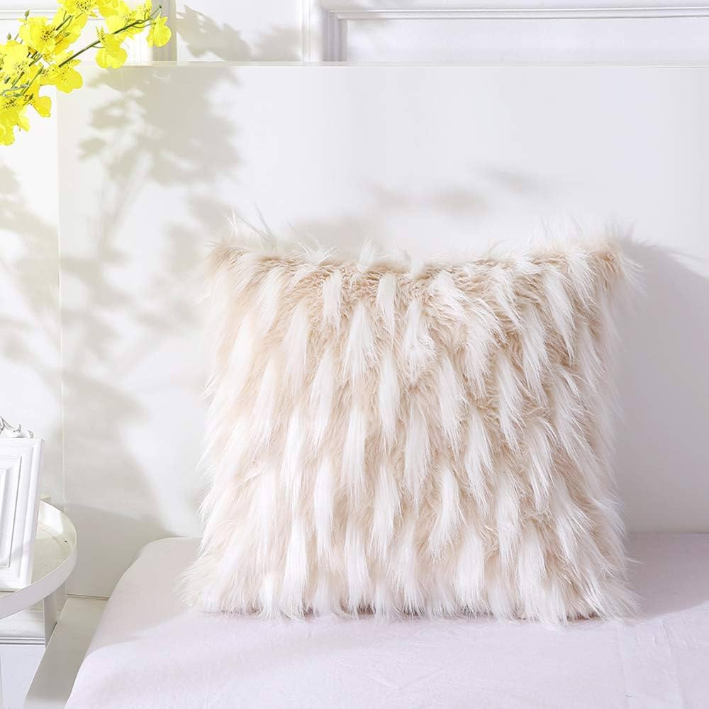 Sungea Mongolian Faux Fur Throw Pillow Cover, Luxury Series Soft Pillow Case Decorative Plush Cushio | Amazon (US)