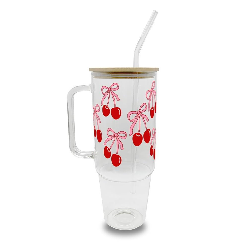 Sip Sip Hooray Coquette Bows and Cherries Pink Bow 40oz Cup, Coquette Tumbler Cute Bow Glass, Tre... | Amazon (US)
