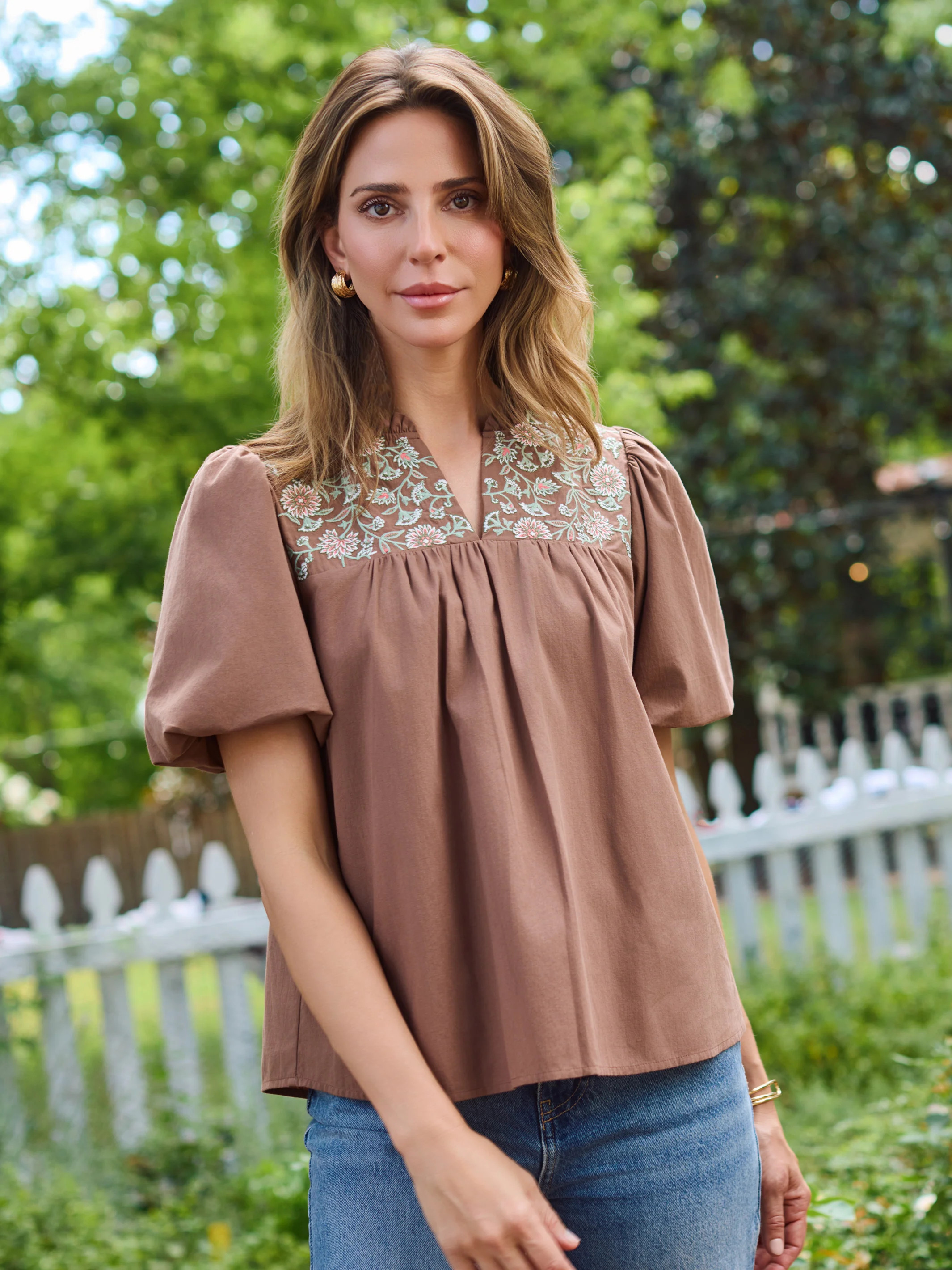 Makayla Embroidered Top | Espresso | Mary Square
