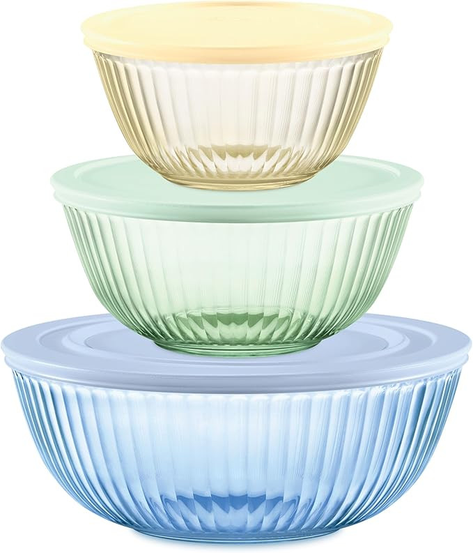 Pyrex Year Of Color Sculpted (3-Pack| 1.3 QT, 2.3 QT, 4.5 QT) Tinted Glass Mixing Bowls Set With ... | Amazon (US)