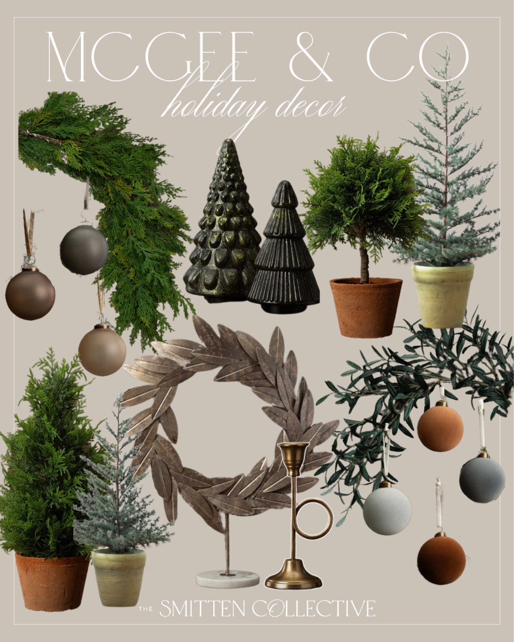 McGee & Co. holiday decor includes faux cypress topiary, ornaments, candle stick, faux spruce potted tree, mercury glass trees, pewter willow wreath, faux olive garland, faux cedar garland.

Holiday decor, Christmas decor, holiday finds, elevated holiday decor

#LTKstyletip #LTKHoliday #LTKhome