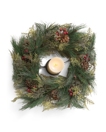 3X4.5 Unscented Moving Flame Led Candle With Christmas Wreath Ring | TJ Maxx