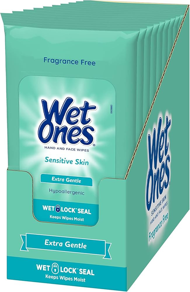 Wet Ones Sensitive Skin Hands and Face Wipes, 20 Count Travel Pack (Pack of 10) | Amazon (US)