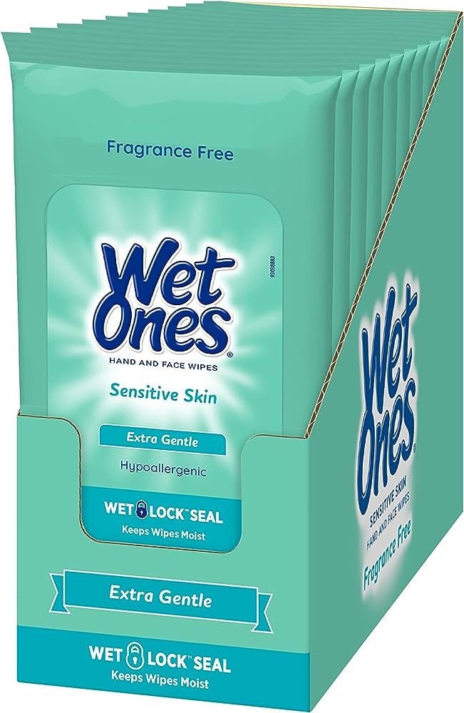 Wet Ones Hand Wipes, Sensitive Skin Wipes | Travel Wipes Case, Hand and Face Wipes | 20 ct. T... | Amazon (US)
