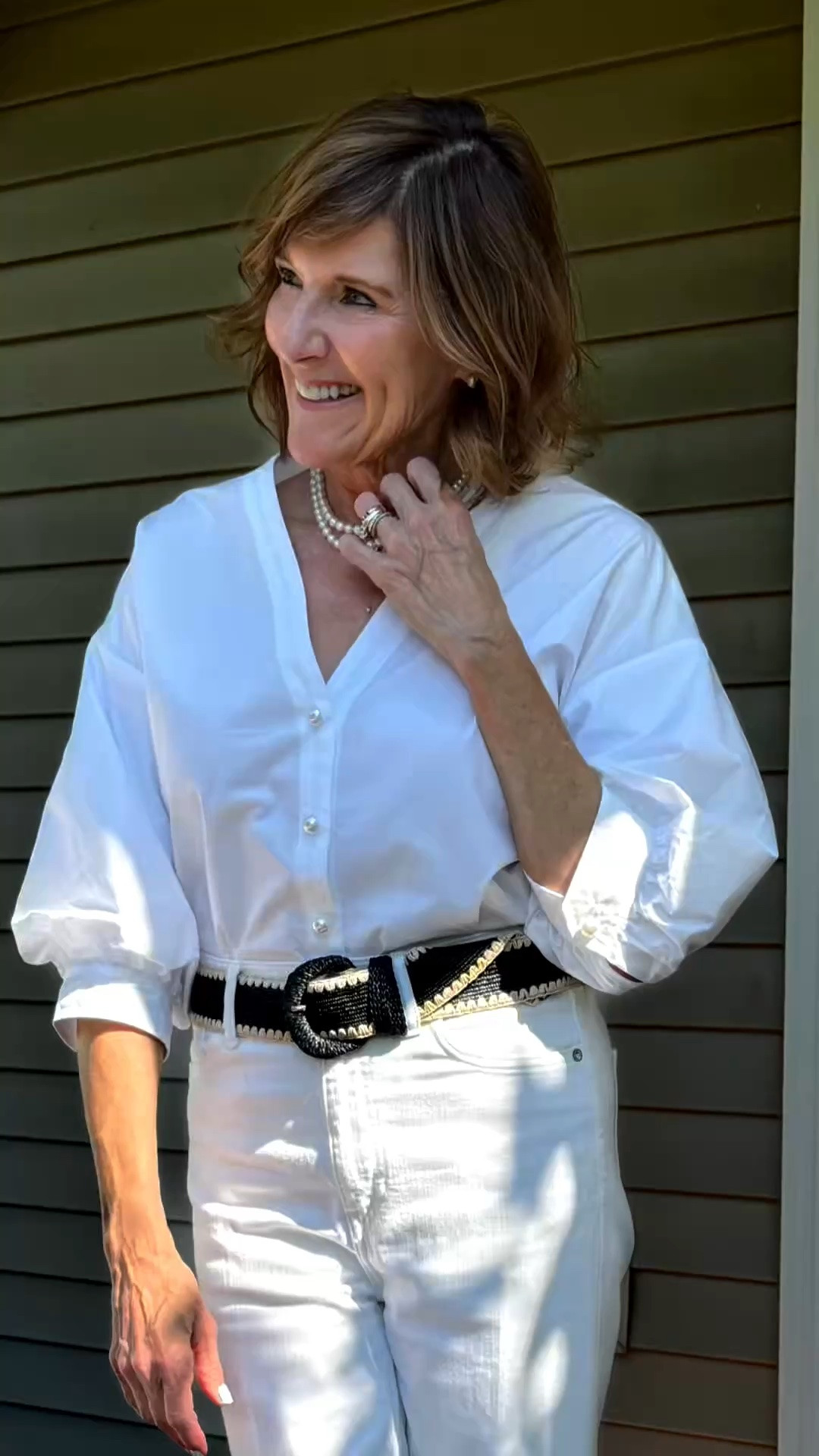 We just love a great white top and this blouse by Karen Kane is chefs kiss! We’ve linked it to many different stores that carry it and check the price point because there are varying prices on it. Also, if you are looking for a black and neutral Raffia  stretch belt belt this one from Lands’ End is perfect. Let us know what you think. We love hearing from you.

#LTKgrwm #LTKootd