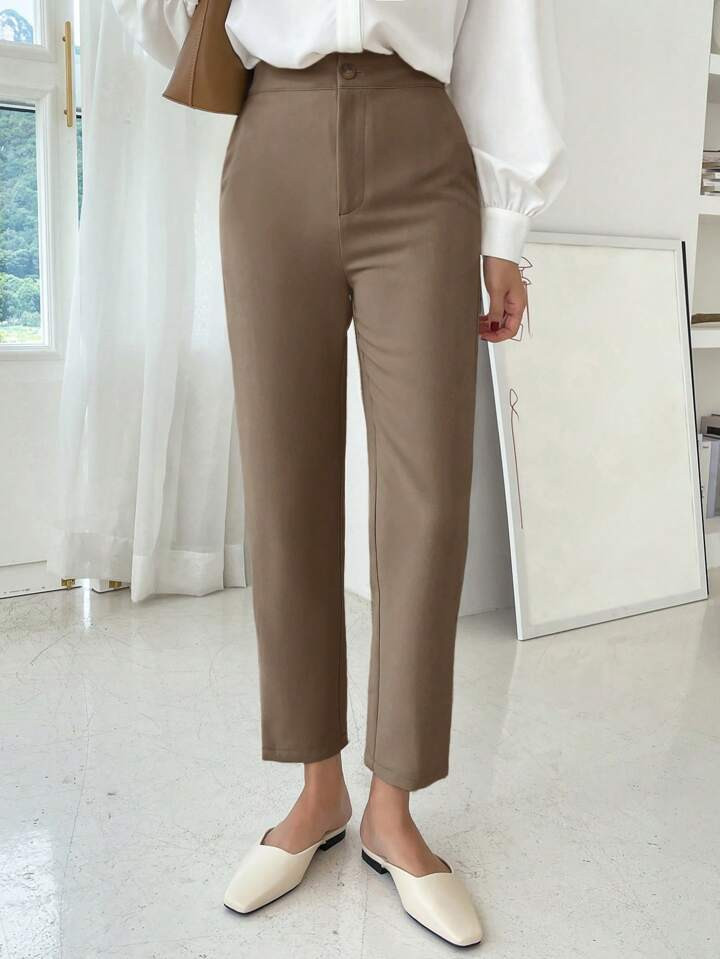 DAZY Versatile Solid Color Tapered Regular Long Pants, Business Casual | SHEIN