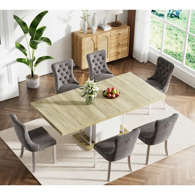 62.99" -78.74" Extendable Dining Table Set, Dining Room Table & Dining Chairs with Leg, Rustic Kitchen Dining Table and Chairs Set, Modern Dining Tabl | Wayfair North America