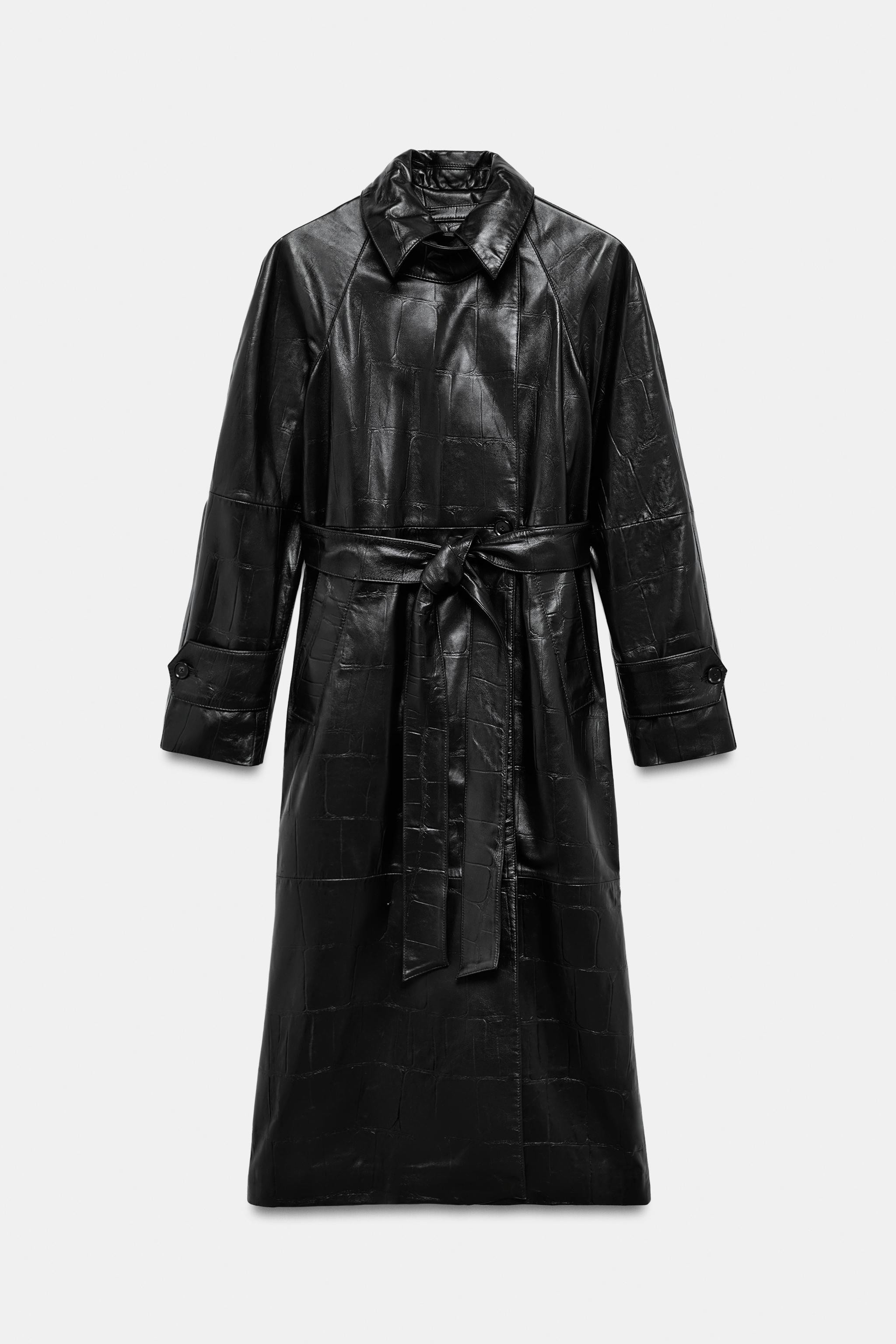 ZARA WOMAN COLLECTIONLong trench coat made from 100% leather. Featuring a notched lapel and long ... | Zara IT
